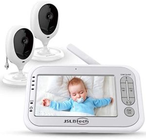 JSLBtech Vigilabebés Inalambrico con Cámara, Monitor de Bebé Visión Nocturna Pantalla LCD de 4.3", visión Nocturna, Monitoreo de Temperatura, VOX, Comunicación Bidireccional (2 Cámaras)