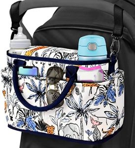 JUYANO Bolsa Organizadora Para Cochecito, Gran Capacidad Bolso Organizador Carrito Bebe Universal, Bolso Carro Bebé con Portavasos y Correa para el Hombro para Accesorios de bebé