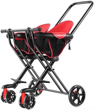 Jixi Silla de Paseo Cochecito Cochecito Ligero Gemelo, Cochecito Plegable con la Cesta de Almacenamiento Soporte de Paraguas, Carro de bebé se Puede Colocar en Tronco de Coche (Color : Red)