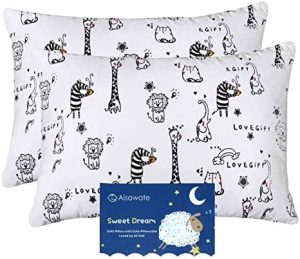 Juego de 2 fundas de almohada para cuna de bebé, 40 x 60 cm, reemplazo en 100% algodón suave, lavable a máquina, libre transpirable Blanco-animal