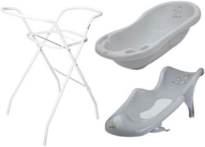 Juego de 3 bañeras para bebé, 84 cm, con tapón, base antideslizante, soporte y asiento para bañera