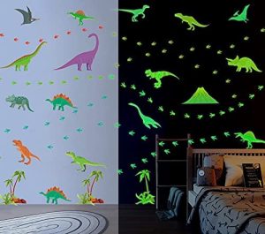 KAIRNE 87 Piezas Pegatinas de Pared Luminosos Dinosaurio, Adhesivo Pared para Habitación Niño,Animal Pegatina de Pared Fluorescencia,DIY Adhesivos Luminosos pared Techo Dormitorio Habitación Bebé Deco