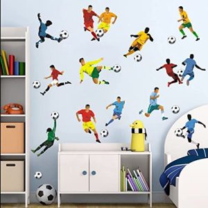 KAIRNE Pegatina de pared Fútbol,Decoración de Dormitorio de Niños,Adhesivos De Pared Jugador De Fútbol,Etiqueta De Pared Jugar Fútbol,Decorativo Futbolista Deportes Para Salón,Habitaciones Jóvenesl