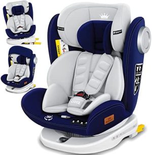 KIDIZ® Silla de coche para bebés Isofix Top Tether 360° giratoria, grupo 0/1/2/3 desde el nacimiento 0-36 kg, con toldo, arnés de 5 puntos, ajuste del reposacabezas ECE R44/04, azul marino