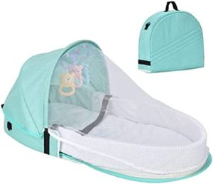 Kangmeile Cuna de Bebes Cama de Campaña, Cama de Viaje Plegable Portátil 2 en 1 para Cama de Bebé Recién Nacido con Mosquitera Cama Portátil con Juguetes para Dormir