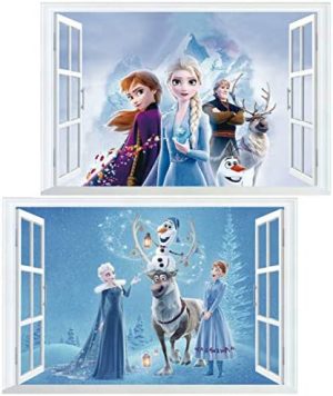 Kibi - 2 Stickers Infantiles Frozen Adhesivos Pared Decorativos Pegatinas De Pared Frozen Para La Habitación Niños Decoración De Pared Dormitorio Bebe Adhesivos de Pared Frozen