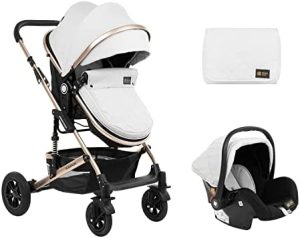 KikkaBoo Carrito Bebé 3 en 1 AMAIA, Silla de Paseo hasta 22 kg, Desde el Nacimiento, Asiento de Coche, Transformable Capazo, Plegado, Gris Claro