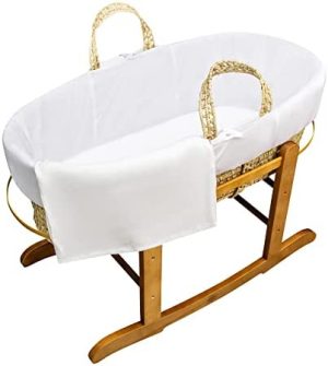 Kinder Valley First Baby Bed Bundle - Cesta de moisés Tejida a Mano con Soporte de balancín Natural de Lujo, sábana Bajera Plana y Manta Celular de algodón Blanco