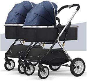 LEIYTFE Cochecito De Bebé Doble Plegable Cochecito con Asiento En Tándem,Cochecito High Landscape|Cuna Móvil con Respaldo Ajustable, Cochecito De Gemelos para Lado A Lado (Color : Blue)