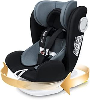 LETTAS Sillas de Coche 360° Giratoria con ISOFIX y Top Tether SIPS Grupo 0+1/2/3, 0-12 años, 0-36 kg, ECE R44/04, ADAC