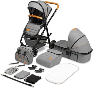 LIONELO Amber Coche de bebé multifuncional 2 en 1 Conjunto silla de paseo con el Asiento de Cubo e Capazo Manillar regulable Bolsa Mosquitero Protector de lluvia