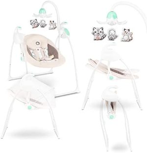 LIONELO Robin Columpio-hamaca para bebé 68 x 68 x 84 cm Niño hasta 9 kg 2 Regulación gradual 8 Velocidades de balanceo 12 Melodías Timer Trabajo silencioso Beige