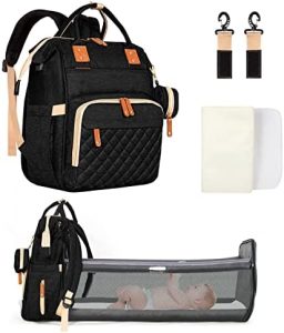 Leogreen Mochilas de Pañales para Bebé, Cuna Portátil para Bebés, Gran Capacidad Mochila de Cambio Bolsa para Pañales, con Cambiador y Porta Chupones, USB, para Mamá y Papá