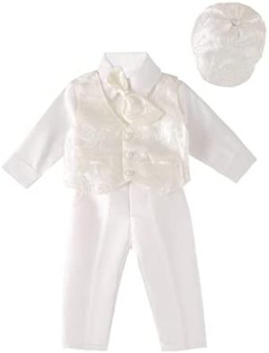 Lito Angels Conjunto de Ropa de Bautizo Traje Blanco/Marfil de Bautismo con Gorro para Bebe Niño, Talla 6 a 18 meses