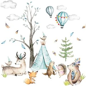 Little Deco DL206-26 Adhesivo decorativo para pared, diseño de animales del bosque, oso erizo, ciervo, globos, nubes, para habitación infantil, habitación de bebé, niños, niñas, sala de juegos