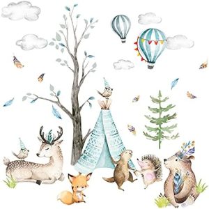Little Deco DL206-26 Adhesivo decorativo para pared, diseño de animales del bosque, oso erizo, ciervo, globos, nubes, para habitación infantil, habitación de bebé, niños, niñas, sala de juegos