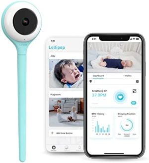 Lollipop Vigilabebés (Turquesa) con monitoreo monitoreo de oxígeno (sin sensores adicionales, Servicio de suscripción), del sueño y de llanto, cámara Wi-Fi con I.A. para bebés