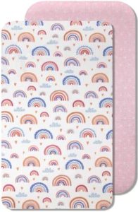 Lovely Hippo Sábanas Minicuna Compatible Chicco, Kinderkraft Hecho in EU (90 x 55 cm, Arco Iris)