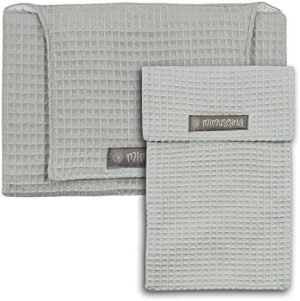 MIMUSELINA: Pack 2 piezas: Cambiador de Paseo + Portapañales. Cambiador bebe portatil a juego con Guardapañales. Guarda pañal de tela y cambiador impermeable (Wafle Menta)