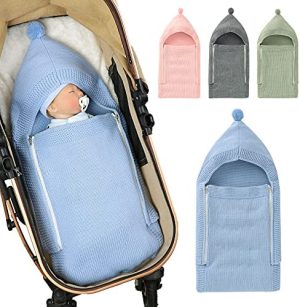 Manta Swaddle para bebé recién Nacido, Saco de Dormir con Capucha de Punto para bebé Suave y cálido Envoltura para Cochecito Manta de recepción acogedora para niños de 0 a 6 Meses niñas