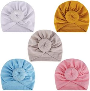 MaoXinTek Baby Turban Gorro de Algodón Suave Vinchas, Niños Sombrero Knot Cap Nudo Diadema, Elásticas Headbands Hat Gorras 3-24 Meses Kids(5 Pcs)