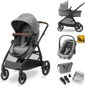 Maxi-Cosi Zelia S Trio, cochecitos 3 en 1 con asiento de coche, sistema de viaje para bebé, desde el nacimiento hasta los 4 años, gris