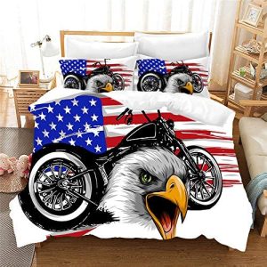 MeeT Conjuntos De Funda Nórdica Americano Y águila Funda De Edredón Suave 80% Microfibra + 20% Juego De Cama De Algodón con Cierre De Cremallera (Patrón 01,(220x 240cm)-Cama de 150/160)