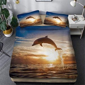 MeeT Juego De Cama Serie De Delfines Funda Nórdica Y Funda De Almohada 80% Microfibra + 20% Algodón con Cremallera Oculta (Delfín 04,(150x200cm)-Cama de 90)