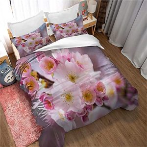 MeeTe Juego De Cama De Edredón con Funda Nórdica Romántica Sakura con Funda De Almohada, Reversible, Polialgodón, Ropa De Cama Tamaño King (Estilo 02,Cama 90, 135x200cm)