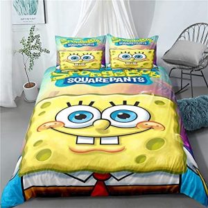 MeeTe Juego De Funda Nórdica De Bob Esponja De Ensueño Y Lindo, Edredón De Microfibra De 3 Piezas, para Niños, Niñas, Ropa De Cama Textil para El Hogar (Patrón 02,Cama 105, 200x200cm)