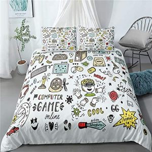 MeeTe Juego De Ropa De Cama - Juego De Funda Nórdica 3D - Funda De Almohada De Microfibra 2 - Juego De Movimiento De Controlador De Videojuegos para Gamepad De Jugador (B,Cama 135-150, 220x240cm)