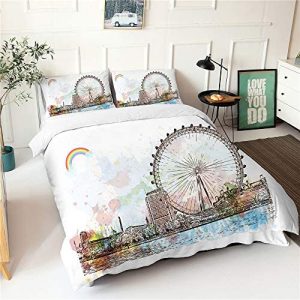 MeeTe Park Ferris Wheel Funda Nórdica Edredón Juego De Cama con Funda De Almohada, Reversible, Polialgodón, Ropa De Cama Tamaño King (Estilo 05,Cama 105, 200x200cm)