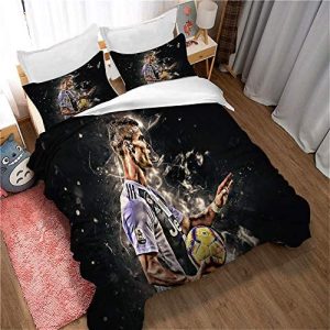 Meet Juego De Cama con Funda Nórdica De Fútbol Cristiano Ronaldo, Polialgodón Suave, con Funda De Almohada, Cama Individual/Doble, para Niños Y Adultos (Estilo 04,(150x200cm)-Cama de 90)