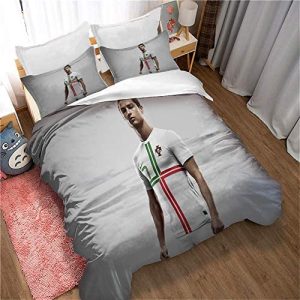 Meet Juego De Funda Nórdica Cepillada Tamaño Doble - 3 Piezas Juegos De Fundas De Edredón De Microfibra Hipoalergénica Ultra Suave - Fútbol Cristiano Ronaldo (Estilo 01,(180x220 cm)-Cama de 105/135)