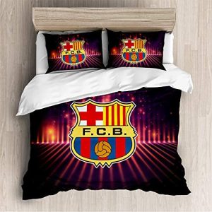 Meet Juego De Funda Nórdica Equipo De Fútbol Juego De Cama De Microfibra Hipoalergénica Suave con Cierre De Cremallera (FCB,(220x 240cm)-Cama de 150/160)