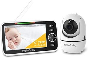Monitor de Video para bebés con Pantalla HD de 5"y 720P con Cámara y Audio, Batería de 5000 mAh, Control Remoto de Giro, Inclinación y Zoom,