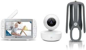 Motorola Nursery VM55 - Cámara Babyphone - Visión nocturna - Pantalla LCD de 5 pulgadas - Inalámbrica - Monitorización de temperatura - Sistema de comunicación bidireccional blanco