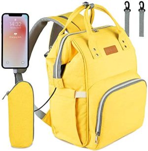 NEVEQ Mochilas de Pañales para Bebé, Maternal Bolso Multifuncional con USB de Viaje, Gran Capacidad, Impermeable (Amarillo)