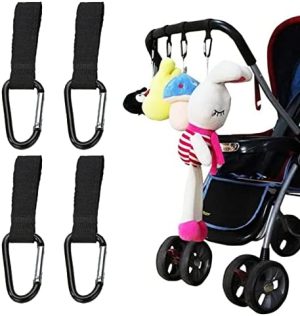 NITAIUN 4 Piezas Ganchos Carro Bebé Ajuste Universal Negro Gancho Aluminio Silla paseo Carrito Bebé Mosquetones para Carrito de Bebe para Colgar Bolsas Mochila Bolso etc Durable （4 Piezas）