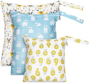 Navaris Bolsas de pañales reutilizables - Set de 3x Bolsa impermeable para guardar pañal sucio ropa húmeda bañador mojado - Para niños y bebés