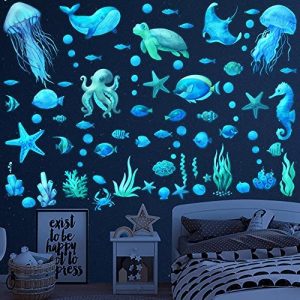 Oceáno Pegatinas Pared Fluorescentes Pegatinas Infantiles Pared Luminosas Tortugas Peces Marina Pegatinas Fluorescentes Vinilo Pared Infantiles Luminosos Vinilo Paredes Decoración Habitacion Guardería