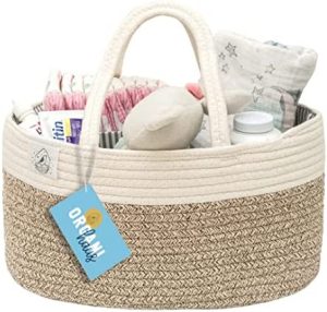 OrganiHaus Cesta Bebé para Pañales, Cambiador y Accesorios | Cesta Organizadora Bebé con Compartimentos y Asas | Cesta Almacenaje Bebe Ideal como Regalo Recién Nacido - Marrón/Blanco