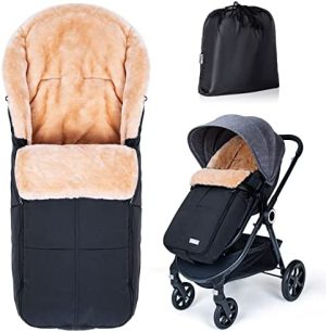 Orzbow Saco Silla Paseo Invierno De Piel De Cordero para Carrito,Saco Capazo Universal para Coche, Sacos de Abrigo para Carritos con Bolsillos y Cremallera Bidireccional (Negro)