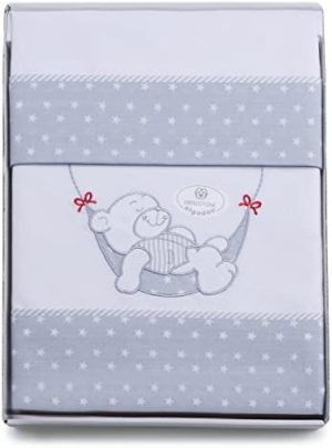 PEKITAS Juego De 3 Piezas De Sábanas Finas Para Minicuna 50X80 CM 100% Algodón HECHO EN PORTUGAL(funda almohada+sabana+bajera,osito blanco)