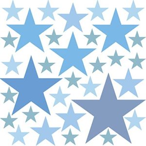 PREMYO 32 Estrellas Pegatinas Pared Infantil - Vinilos Decorativos Habitación Bebé Niños - Fácil de Poner Azul Pastel