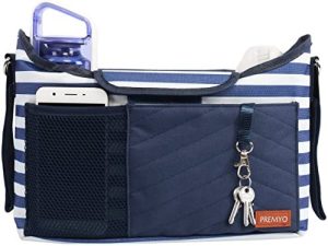 PREMYO Bolso Carrito Bebé Universal - Práctico Organizador Silla de Paseo Multifunctional con Cambiador Bandolera Azul