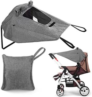 Parasol Carrito Bebe Universal, Parasol Carro Bebe con Techo Corredizo, Protección UV 50+, Ajustable Impermeable Parasoles para Silla de Paseo, Portátil Toldo Cochecitos con alas Enrollables