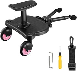 Patin Carro Bebe Universal con Asiento,FNRIDS Buggy Board portátil para niños,con correa de suspensión, Diseño estable de dos ruedas, Accesorio para cochecito para niños de 2 a 6 años (25 kg) (rosa)