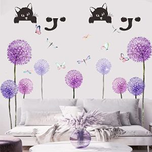 Pegatinas Adhesivos Vinilos de Pared Decorativas Salon Adhesivo Stickers Dormitorio Pared Sticker Flores Diente de LeóN Flores Mariposa Adhesivos Infantiles Niños Habitación Salón Dormitorio Pegatinas