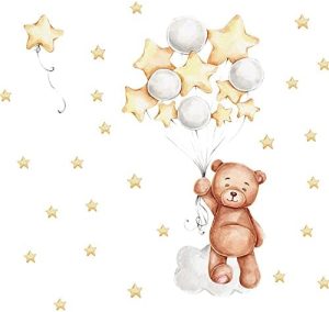 Pegatinas De Pared Estrellas Con Oso y Globo, Vinilo Decorativo Para Niños y Niñas, Vinilo Adhesivo Para Puerta De Armario, Decoración De Pared Para Habitación De Niños, Sala De Estar, Dormitorio